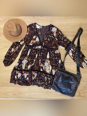 VICI long sleeve mini dress V neck boho cottage granola size large